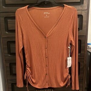 Grace and Lace Rust Button-Up Top With Side Ties